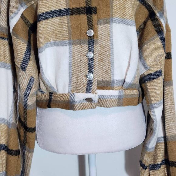 HYFVE Brown Plaid Cropped Jacket NWOT Size Large Brown Plaid Jacket - Picture 6 of 11